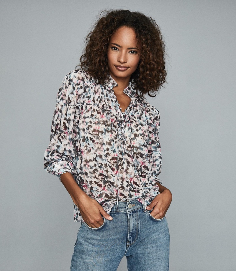 REISS Talia Floral Printed Blouse $220