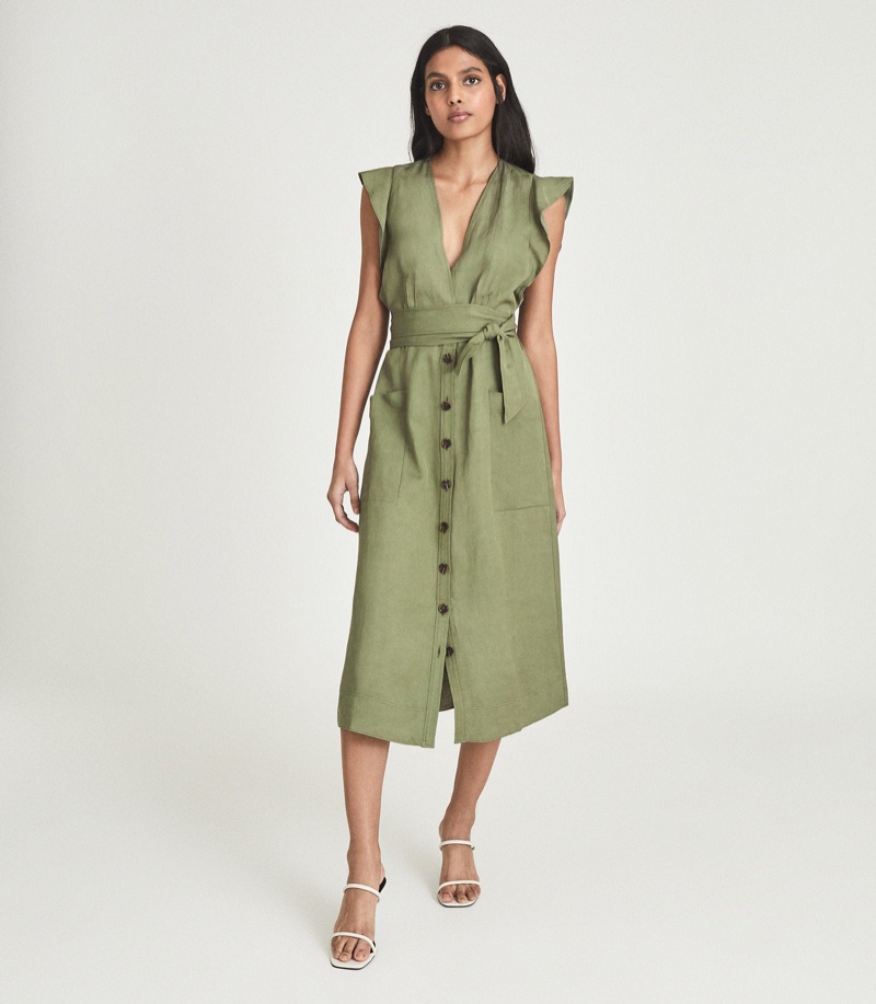 Reiss Emma Linen Blend Midi Dress $335