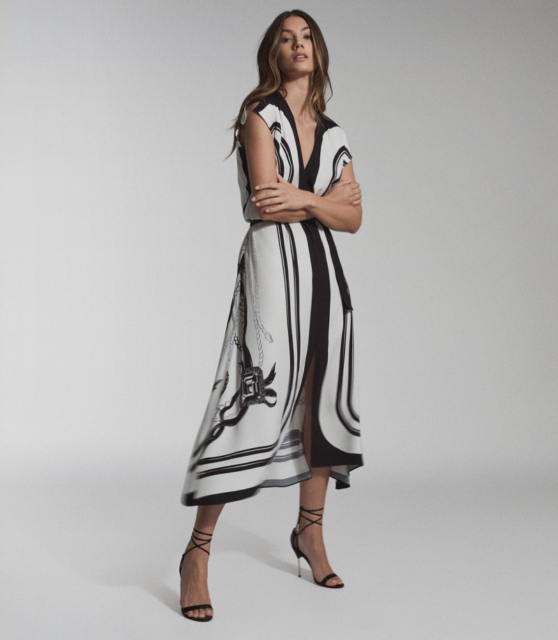 Reiss Heidi Scarf Print Midi Dress $465