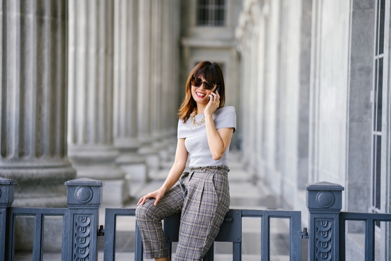 Smiling Woman Top Pants Courthouse Fashion
