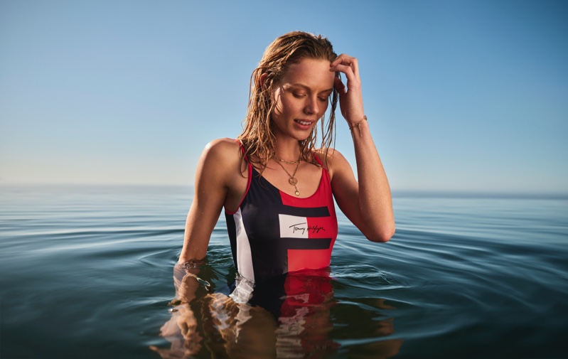Marlijn Hoek stars in Tommy Hilfiger swimwear summer 2020 campaign.