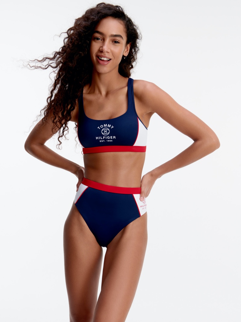 Model Nour Garay wears Tommy Hilfiger summer 2020 swimsuit collection.