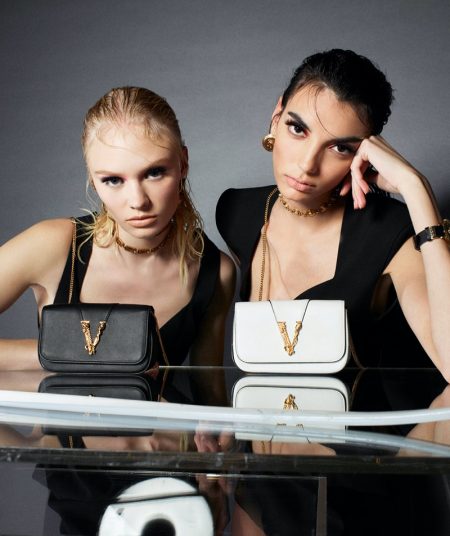 Cynthia, Vilma & Mona Front Versace Virtus Handbag Campaign Vilma Sjöberg and Cynthia Arrebola star in Versace Virtus handbag summer 2020 campaign.