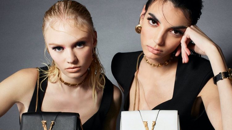 Vilma Sjöberg and Cynthia Arrebola star in Versace Virtus handbag summer 2020 campaign.