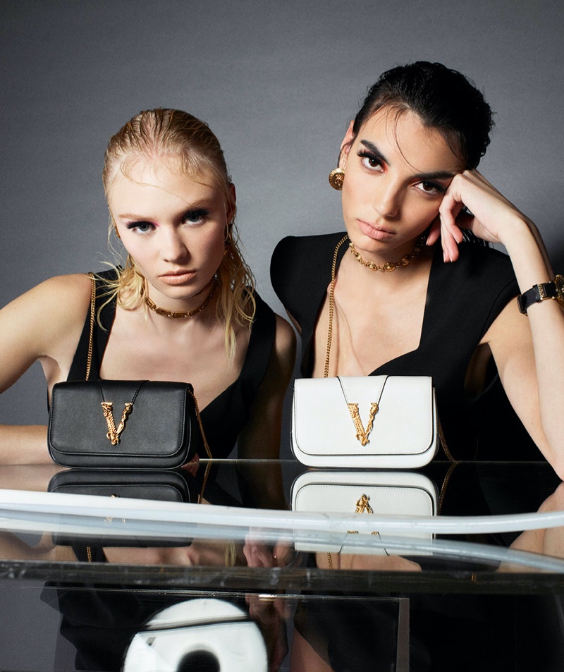 Vilma Sjöberg and  Cynthia Arrebola star in Versace Virtus handbag summer 2020 campaign.