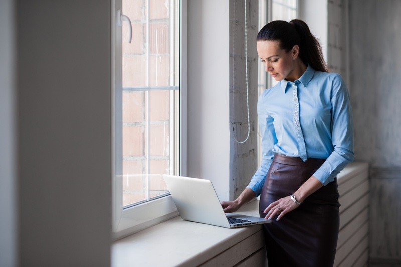 Woman Looking Laptop Skit Shirt Business