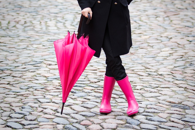 Woman Pink Rain Boots Umbrella