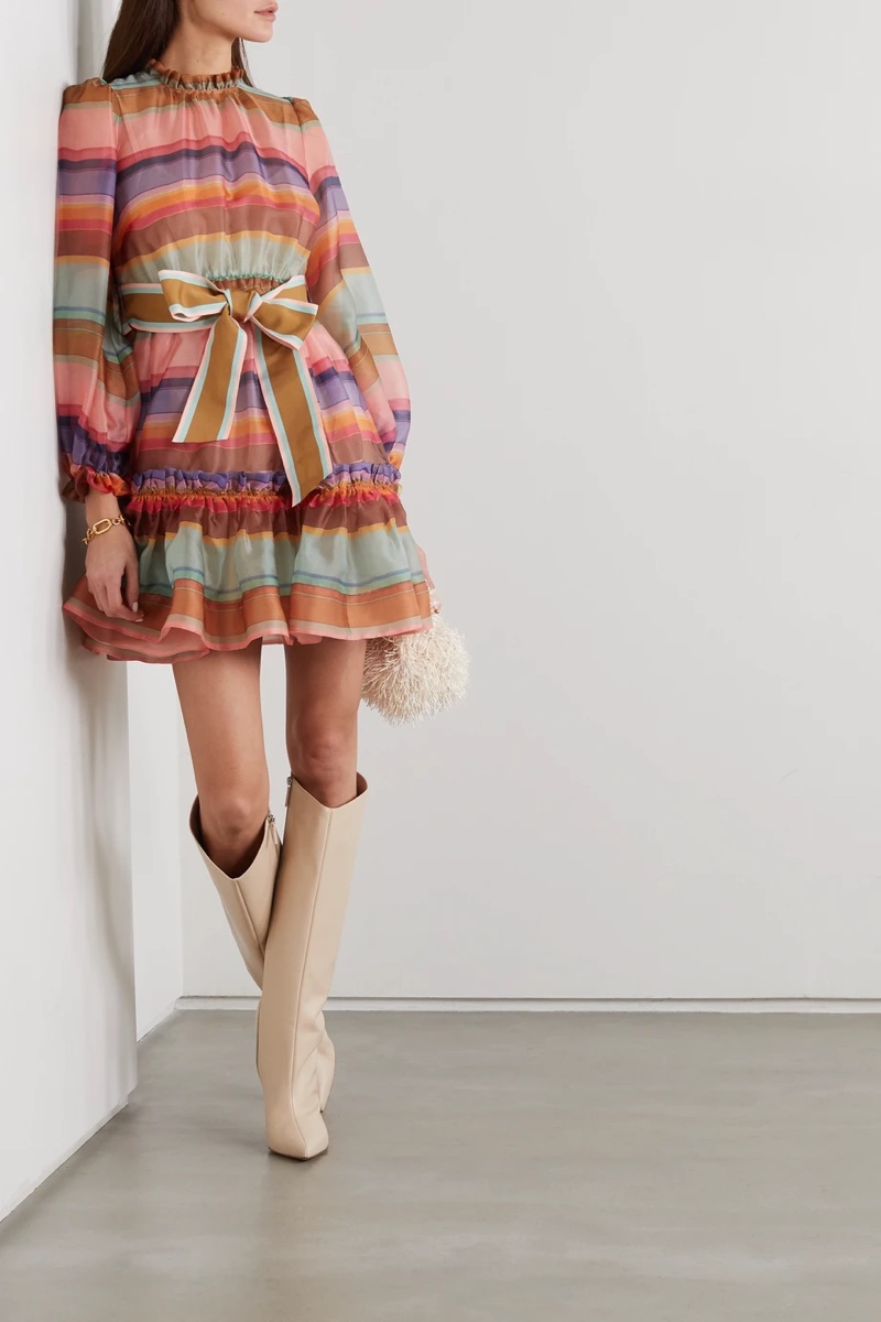 Zimmermann Lovestruck Belted Striped Silk-Organza Mini Dress $1,120 (previously $1,600)