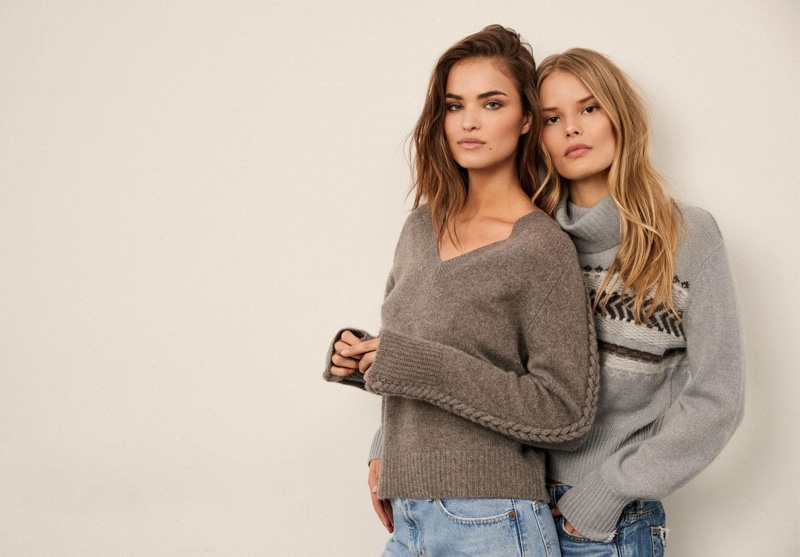 Models Robin Holzken and Alena Blohm pose for 360 Cashmere fall 2020 campaign.