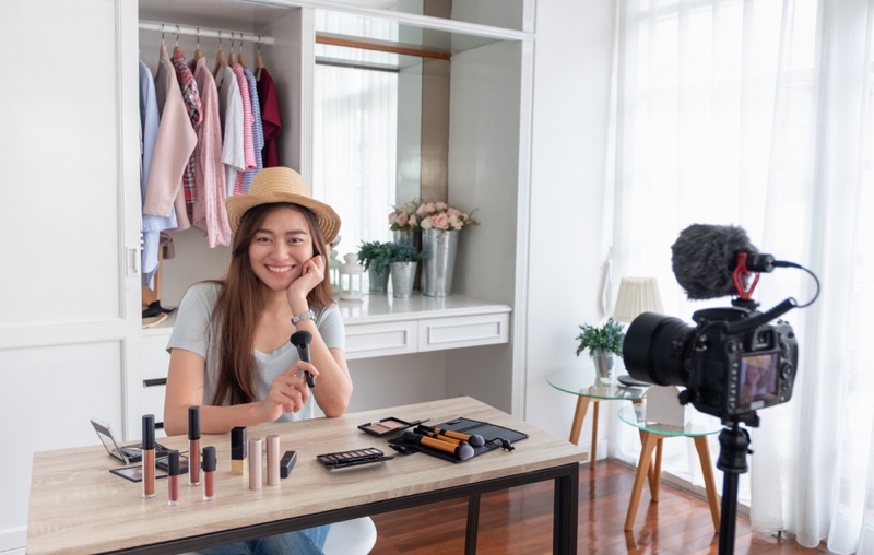 Asian Girl Influencer Video Makeup Camera