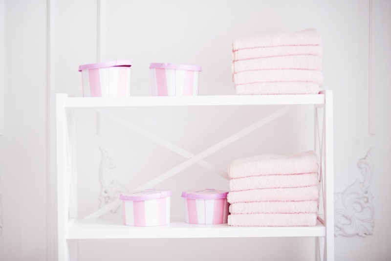 Bathroom Towels Boxes Pink Shelves