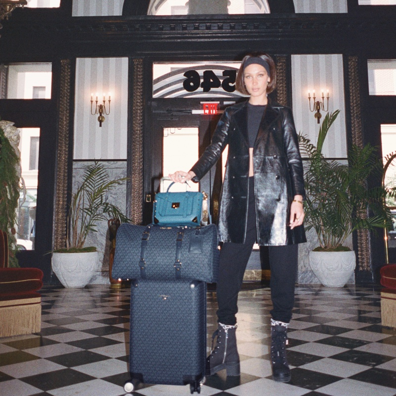 Model Bella Hadid poses in MICHAEL Michael Kors Travel Diaries story.