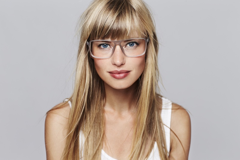 Blonde Model Long Hair Clear Eye Glasses Bangs