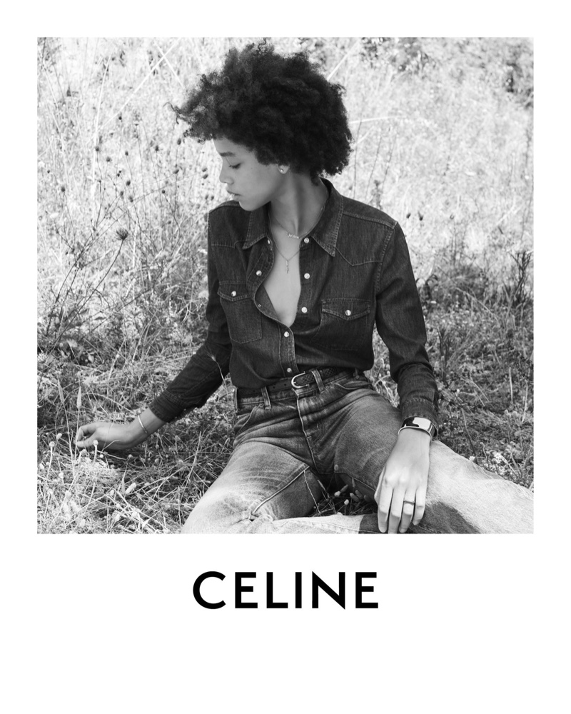 Essoye Mombot rocks denim from Celine Plein Soleil collection.