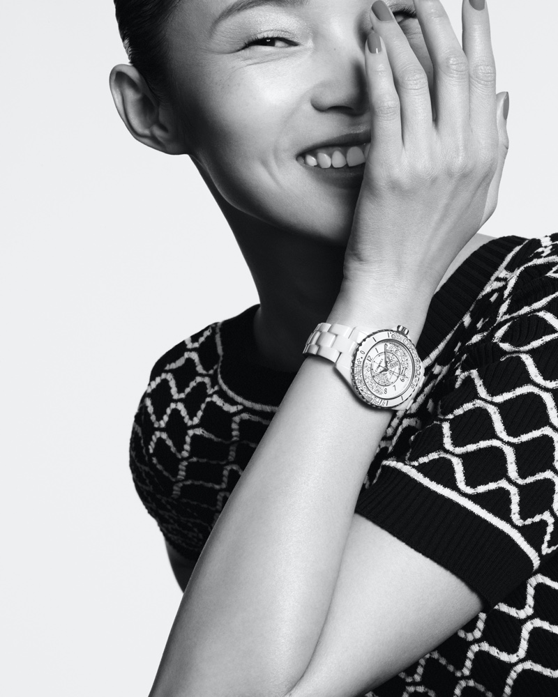 Xiao Wen Ju is all smiles in Chanel J12 Watch summer 2020 campaign.