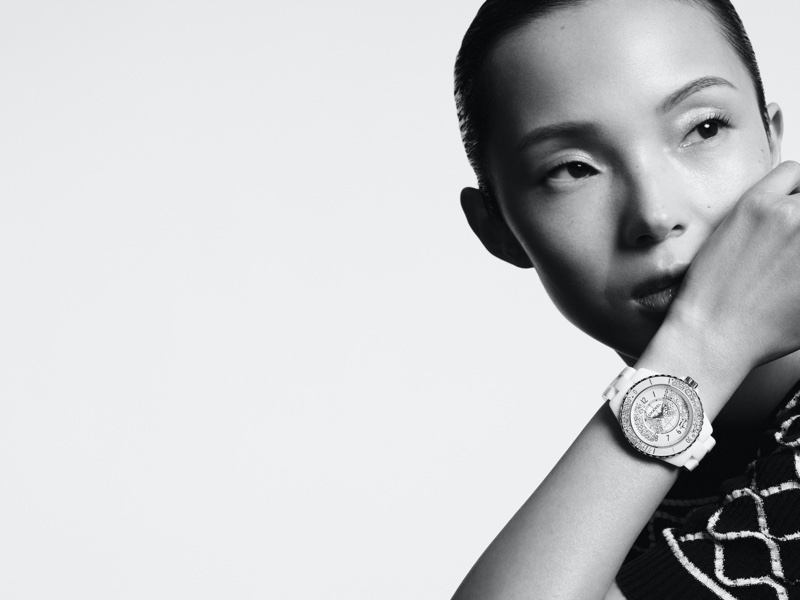 Model Xiao Wen Ju fronts Chanel J12·20 summer 2020 watch campaign.
