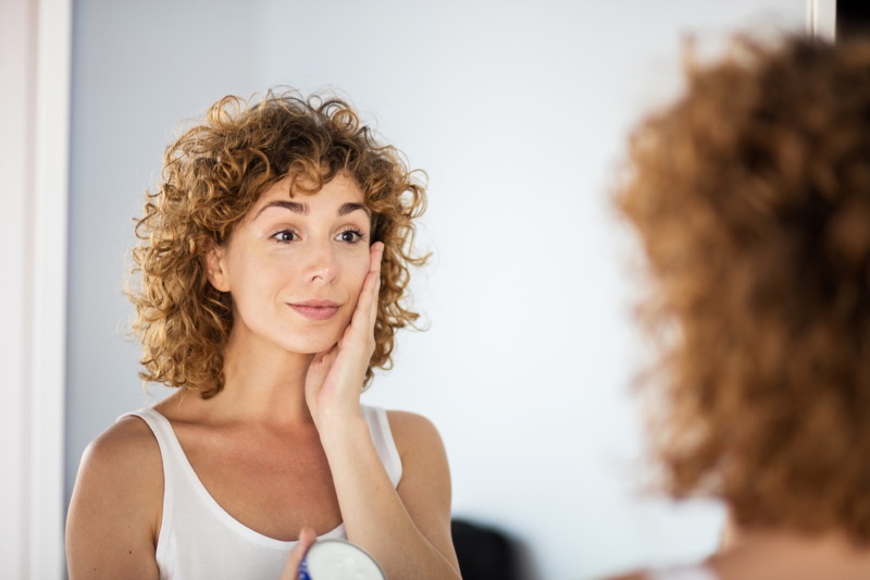 Curly Haired Woman Skin Mirror Older