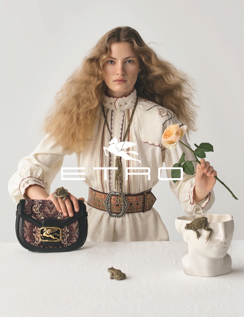 Felice Noordhoff poses in Etro fall-winter 2020 campaign.