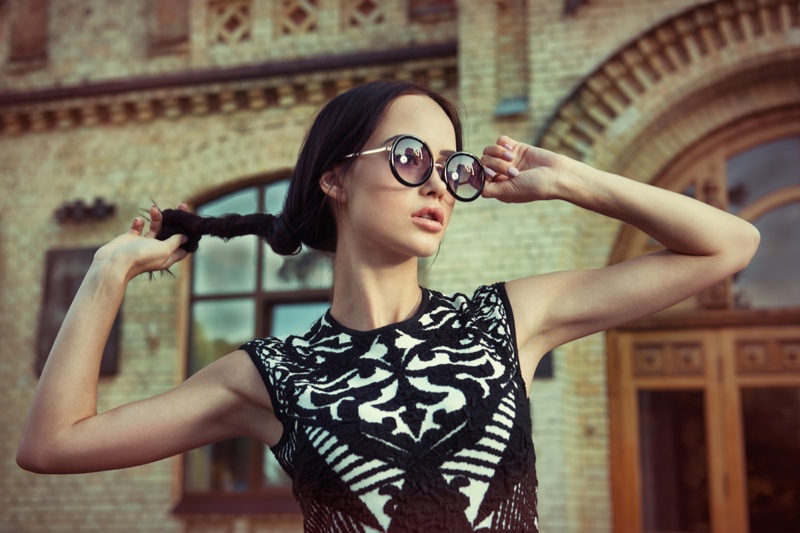 Fashion Model Sunglasses Black White Dress