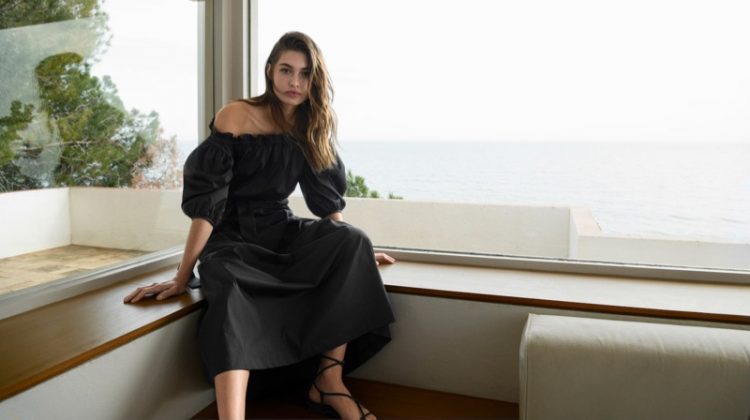 Model Grace Elizabeth poses in Massimo Dutti’s summer 2020 designs.