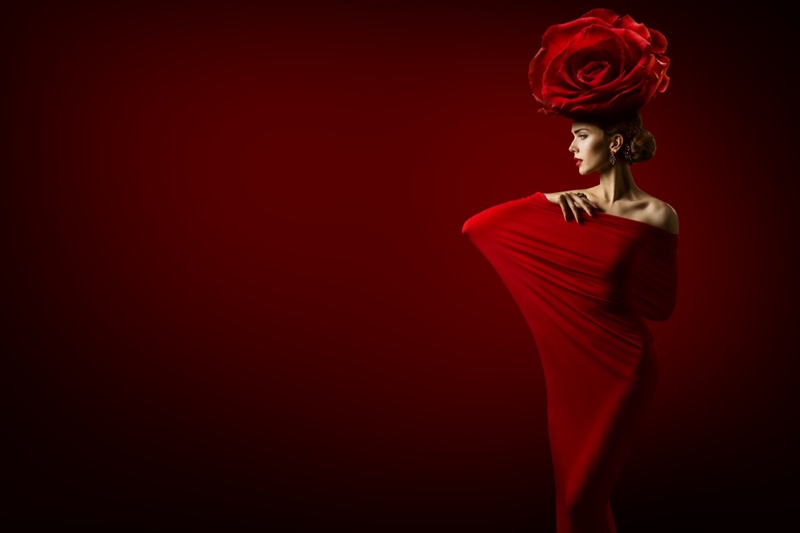 High Fashion Model Red Drape Flower Headpiece