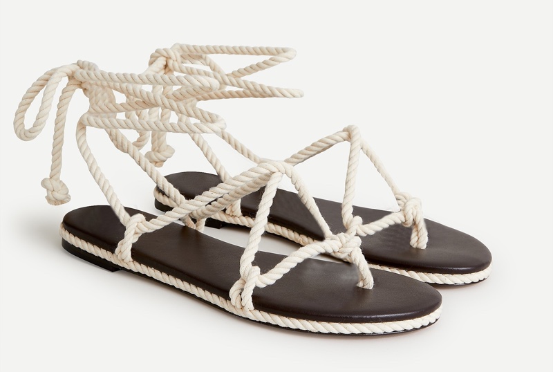 J. Crew Rope Lace-Up Flat Sandals in Natural $138