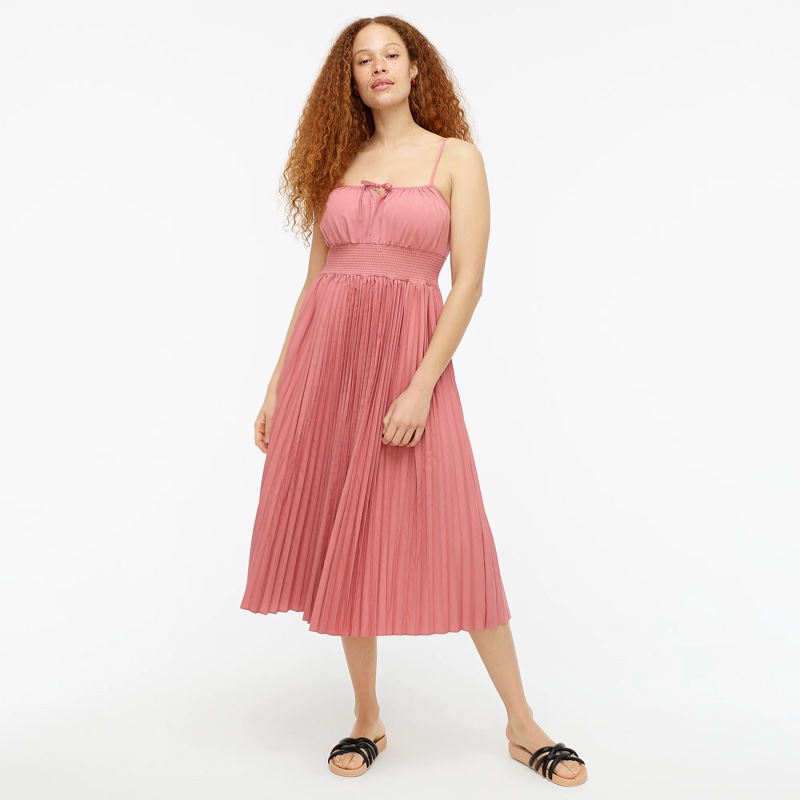 J. Crew Smocked-Waist Pleated Dress in Weathered Rose $94.50
