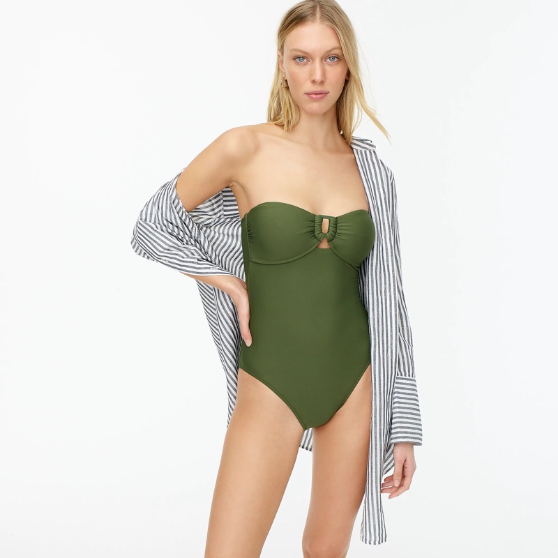 J. Crew Square-Ring One-Piece Swim in Safari $110