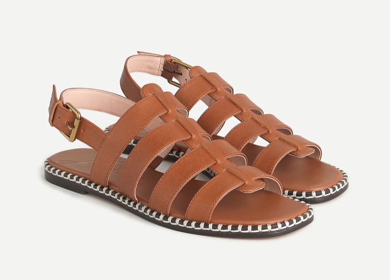 J. Crew Vachetta Leather Interlocking Sandals in Rich Oak $158