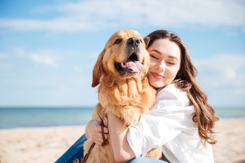 Labrador Dog Woman Beach Smiling