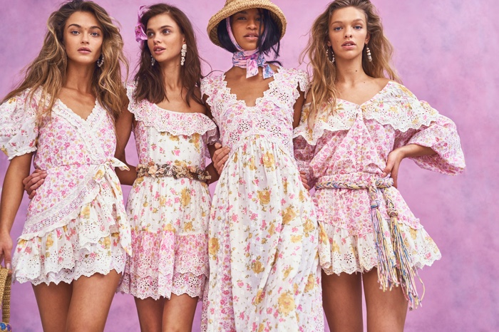 Victoria Plum, Austria Ulloa, Clare Crawford and Dasha Khlystun star in LoveShackFancy summer 2020 campaign.