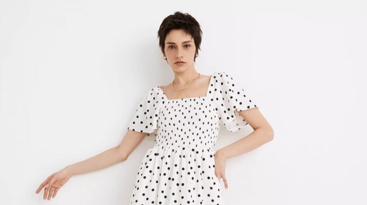 Madewell Linen-Blend Lucie Smocked Midi Dress in Polka Dot $118