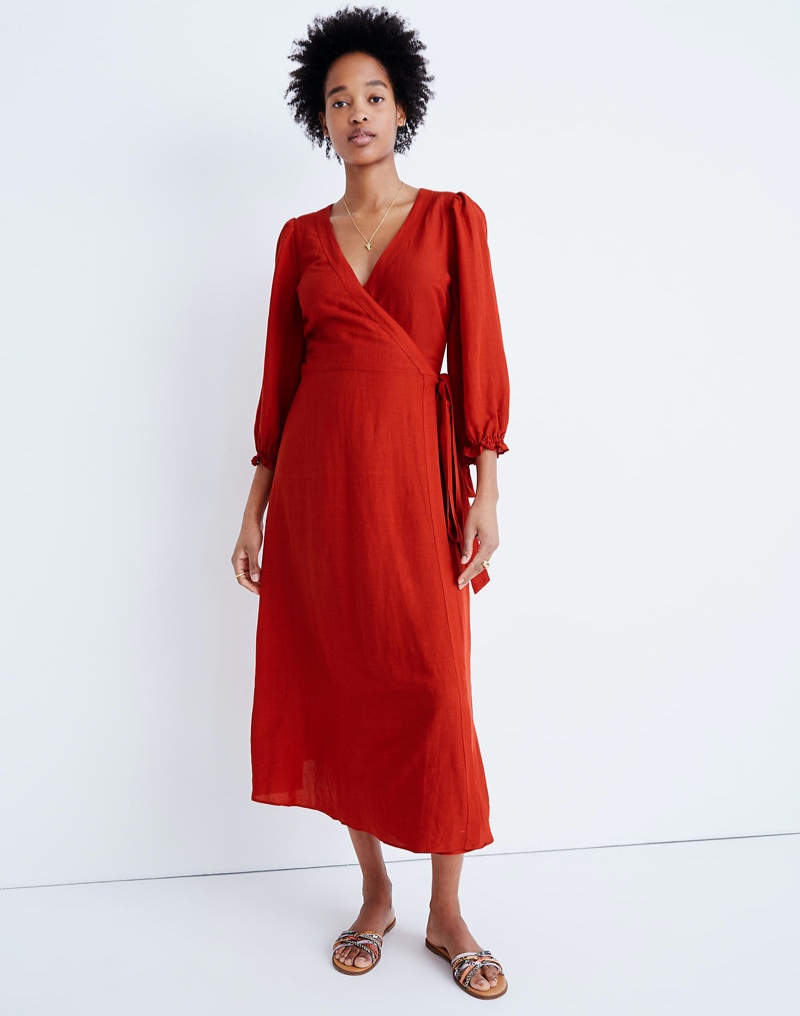 Madewell Linen-Blend Ruffle-Cuff Wrap Dress $84.99