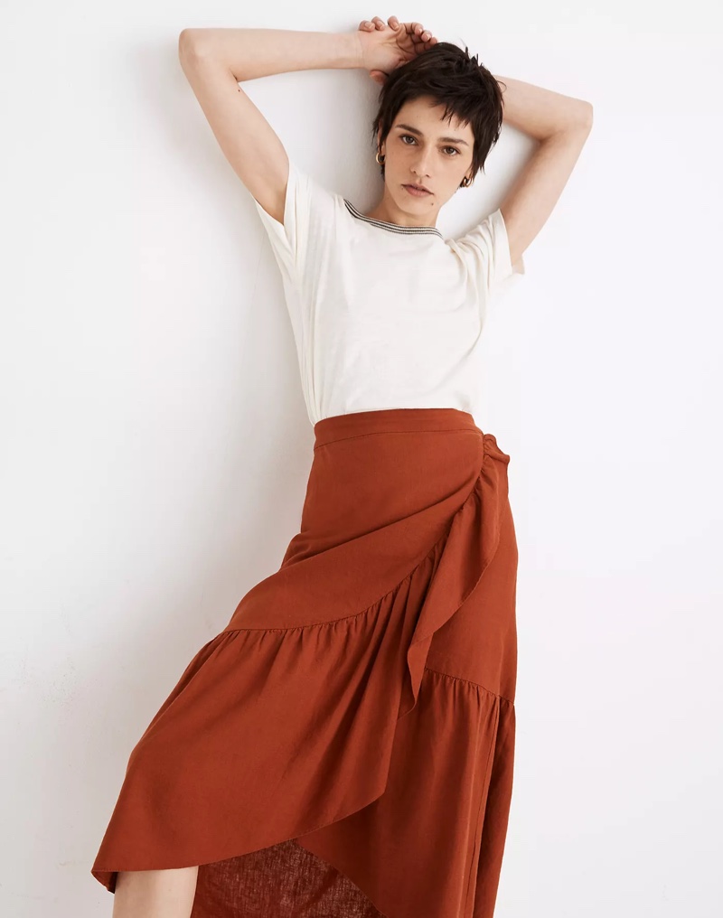 Madewell Linen-Blend Ruffle-Wrap Midi Skirt $88