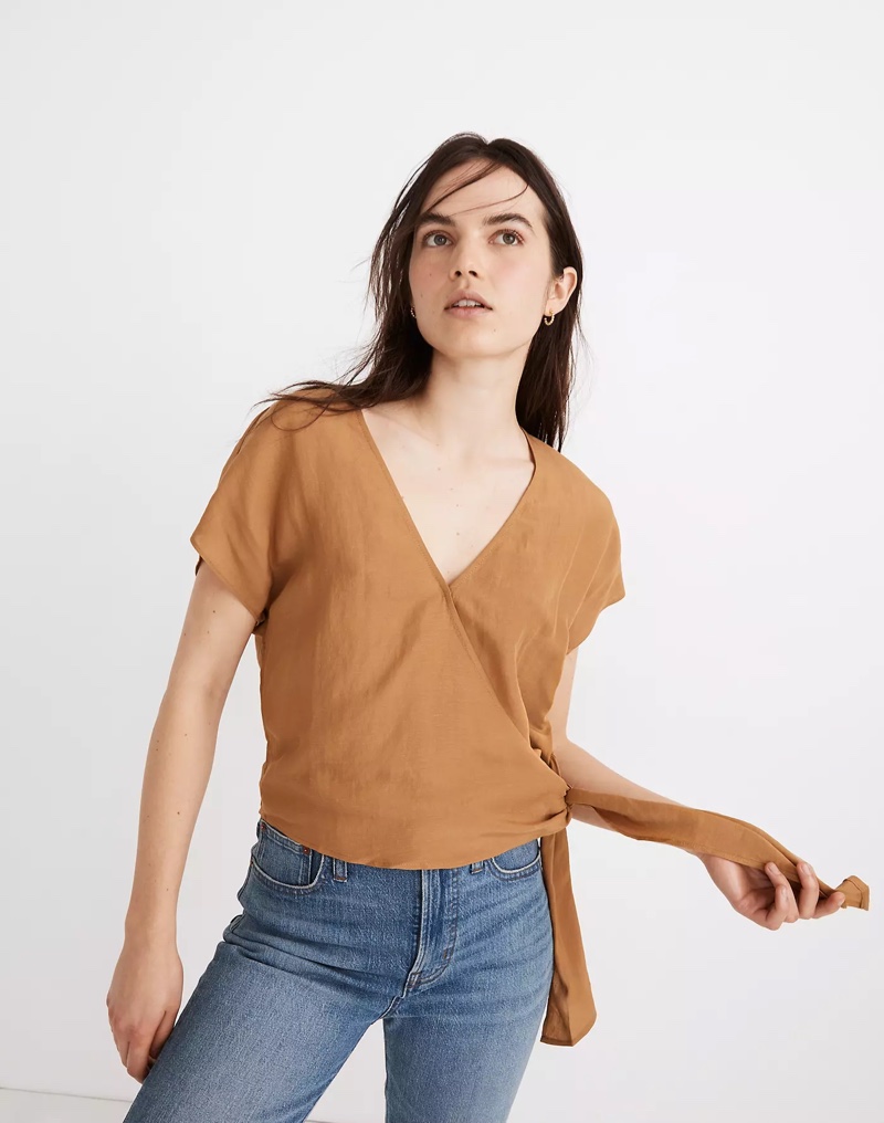 Madewell Linen-Blend Sash-Tie Wrap Top $75