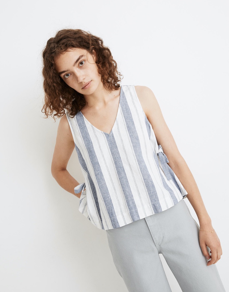 Madewell Linen-Blend Side-Tie Tank Top in Stripe $54.50
