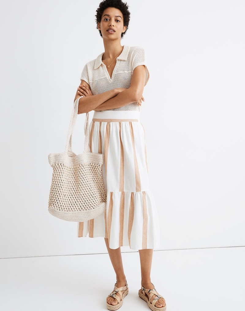 Madewell Ruffle-Hem Midi Skirt in Stripe $59.99
