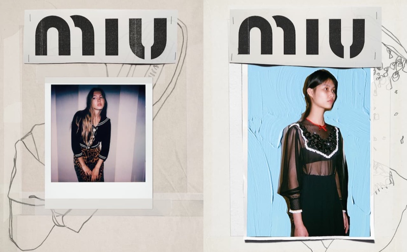 Models Lila Moss and Jinrong Huang appear in Miu Miu fall-winter 2020 campaign.