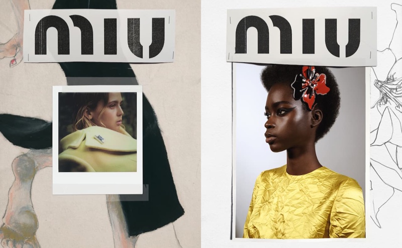 Models Kasper Kapica and Tomiwa pose for Miu Miu fall-winter 2020 campaign.