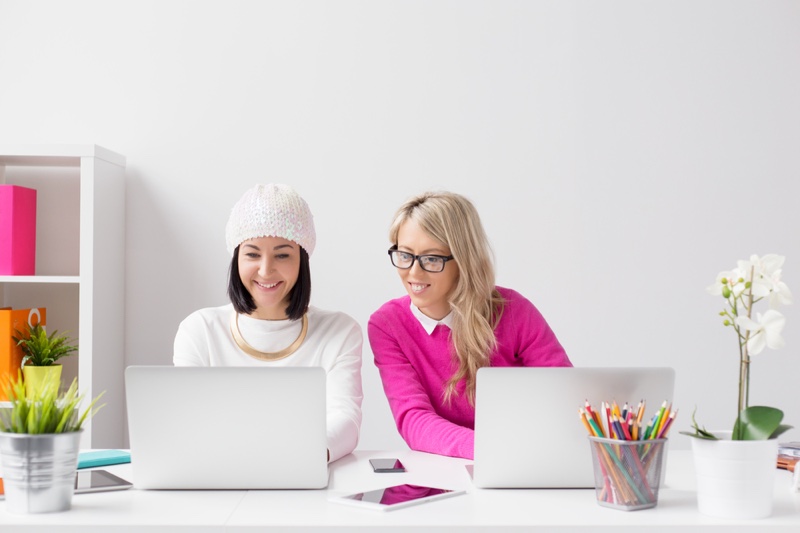 Office Stylish Women Laptops Smiling