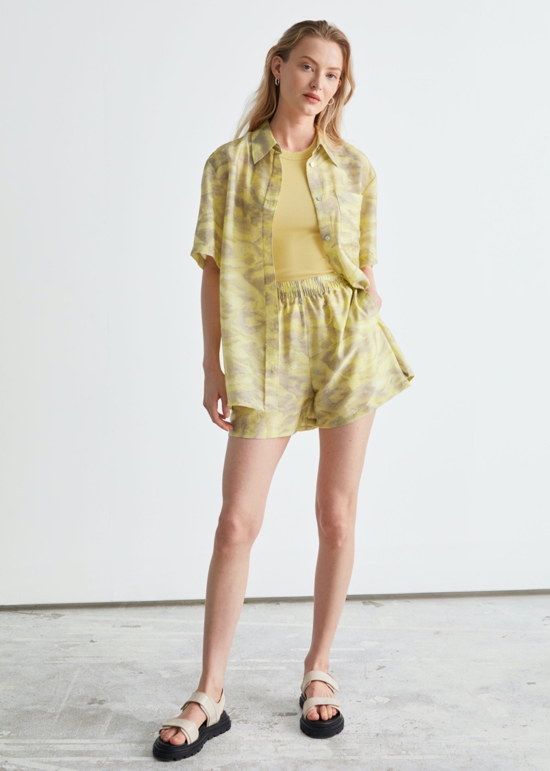 & Other Stories Boxy Button Up Shirt $89 and Floaty Shorts $69