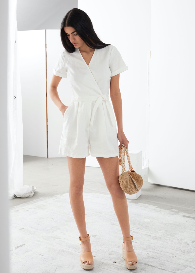 & Other Stories Linen Blend Wrap Romper $89