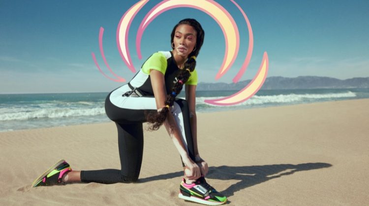 Winnie Harlow shows off PUMA Mile Rider sneaker in new campaign.