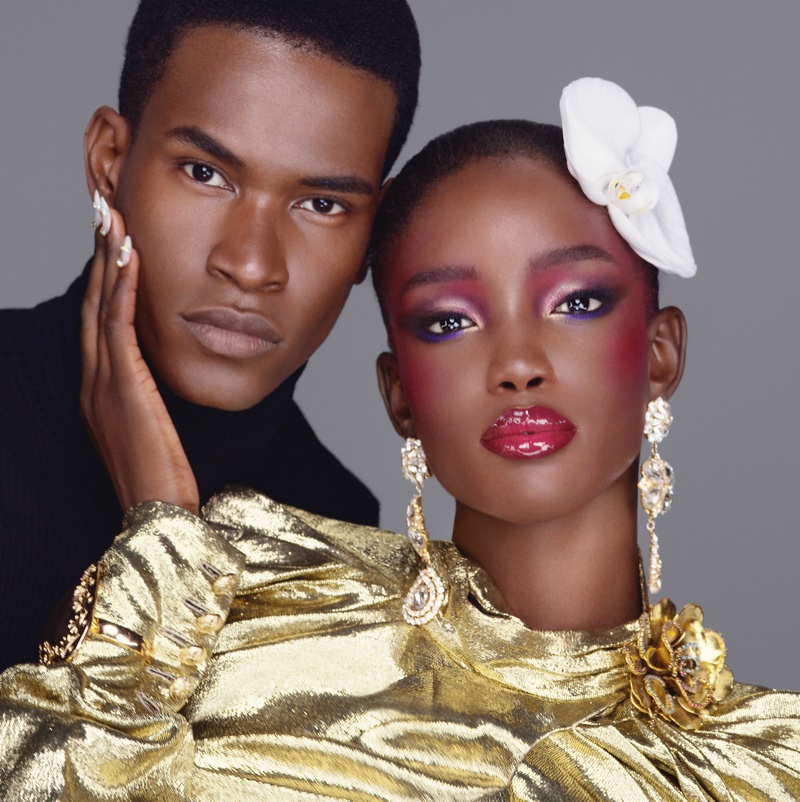 Salomon Diaz and Maty Fall Diba pose for Pat McGrath Labs Dark Star mascara campaign.