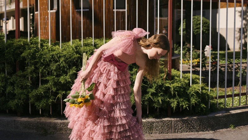 Pink dresses take the spotlight in RED Valentino fall-winter 2020 campaign.