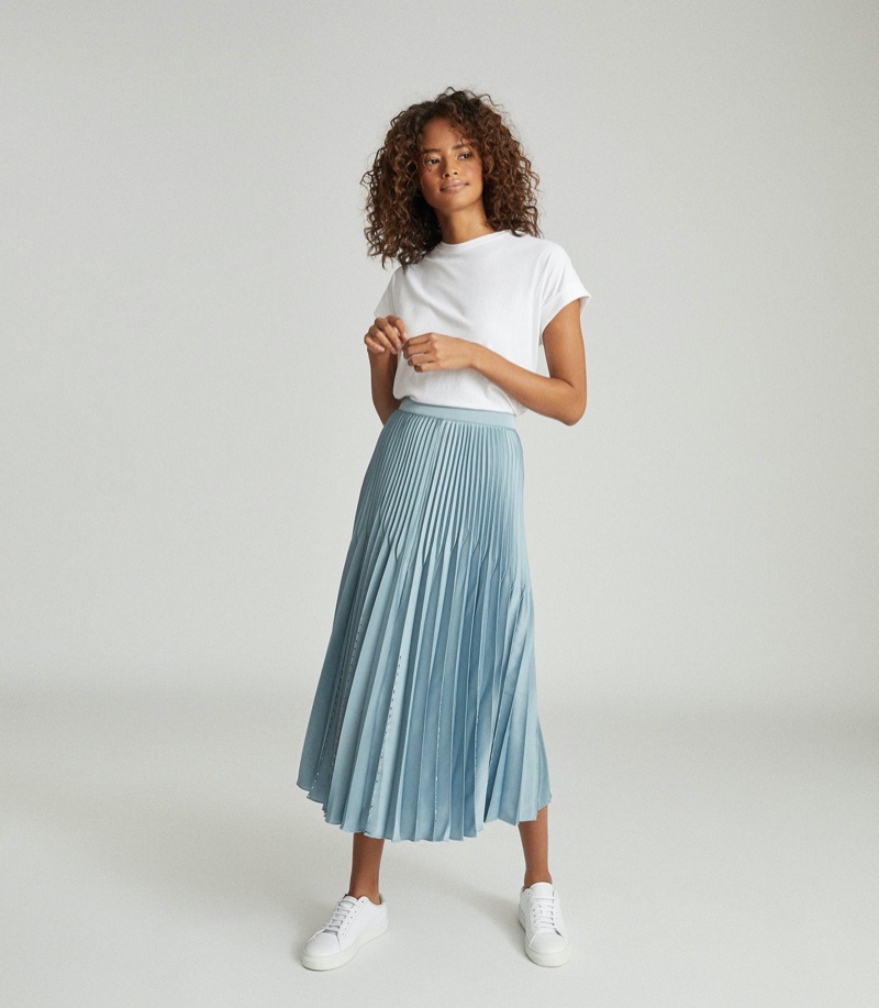 REISS Diana Pleated Midi Skirt $330