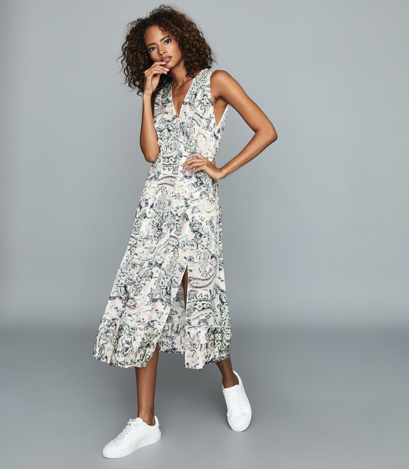 REISS Marcy Printed Midi Dress $370