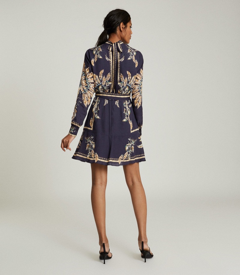 Reiss Maria Feather Printed Mini Dress $370