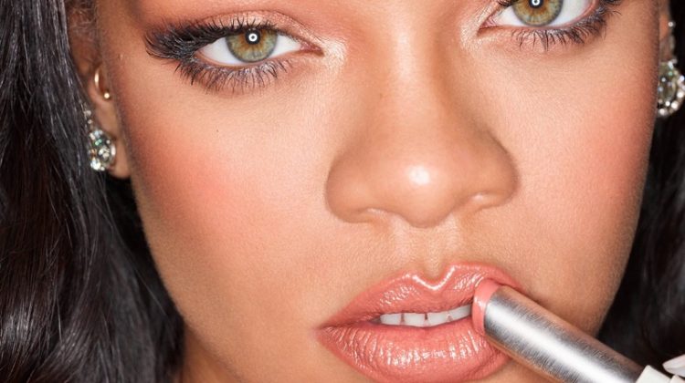 Rihanna stars in Fenty Beauty SLIP SHINE Sheer Shiny Lipstick campaign.