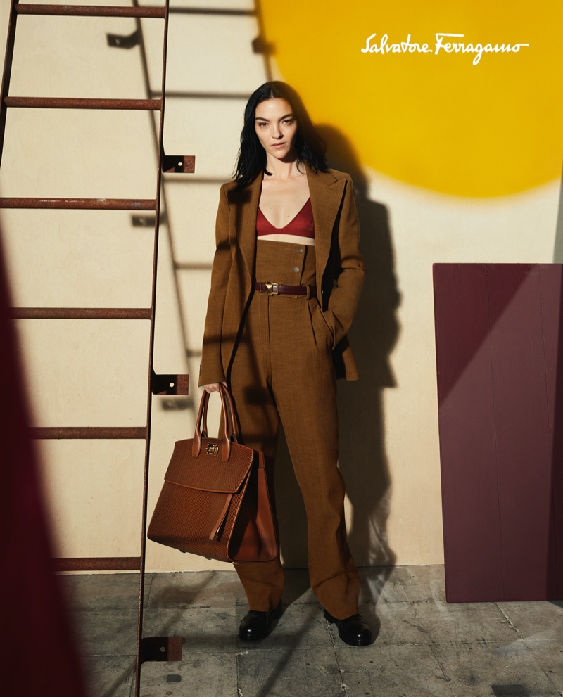 Mariacarla Boscono stars in Salvatore Ferragamo fall-winter 2020 campaign.